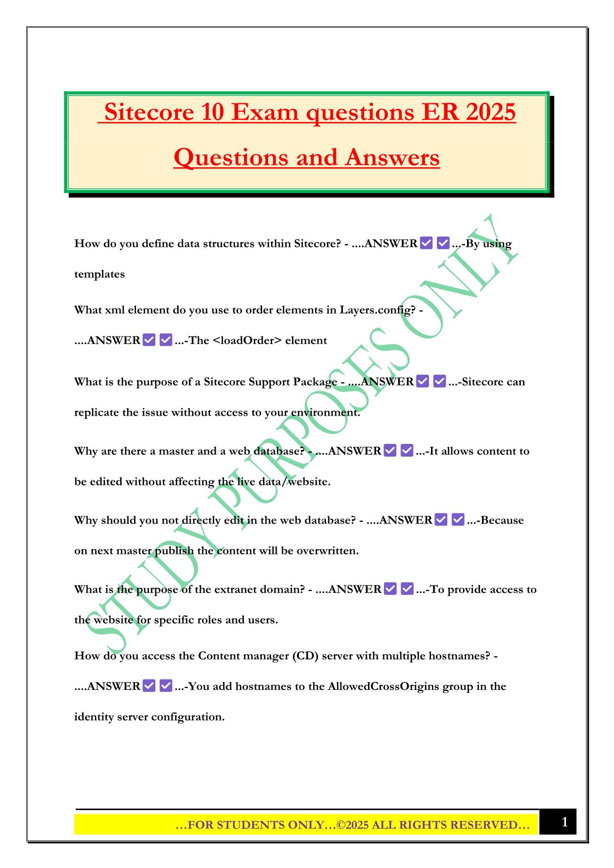 Sitecore 10 Exam questions ER 2025 Questions and Answers