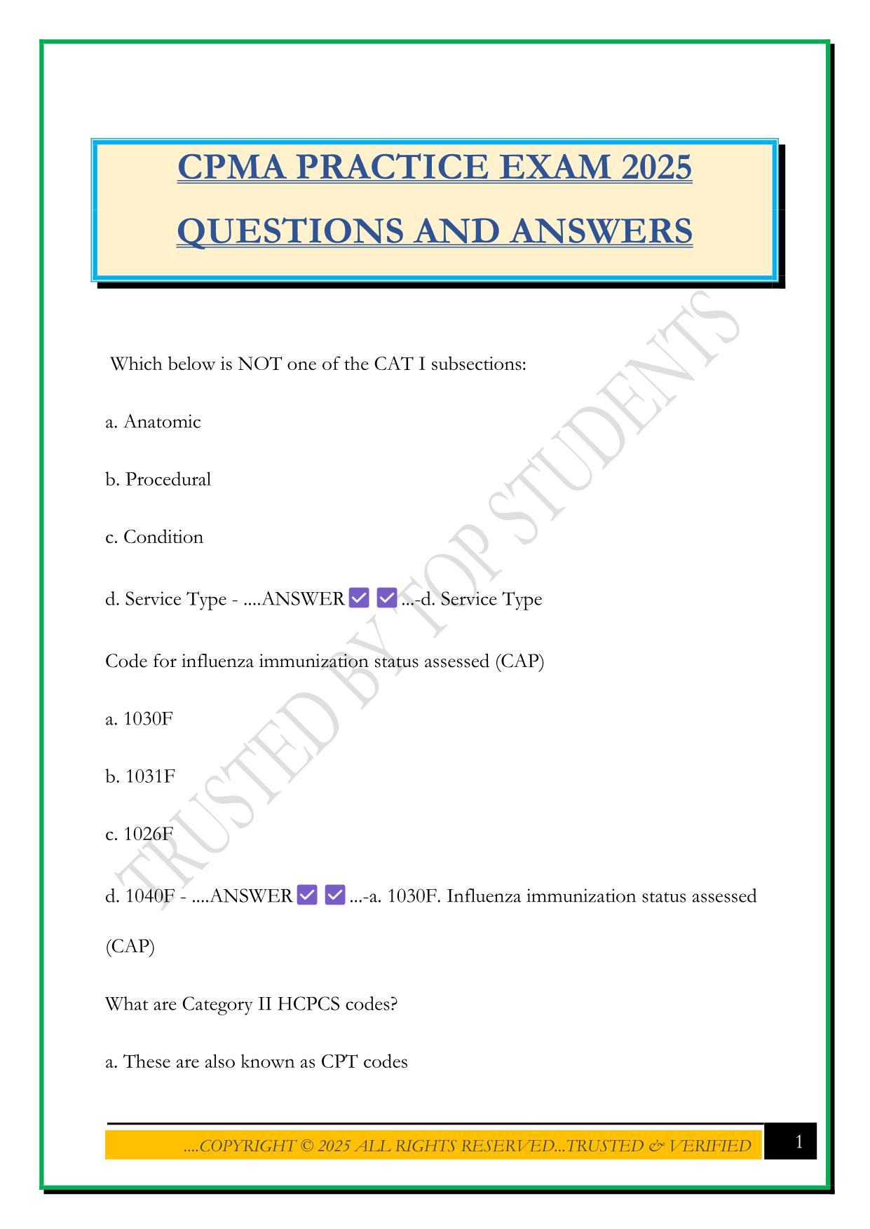 CPMA PRACTICE EXAM 2025 QUESTIONS AND ANSWERS