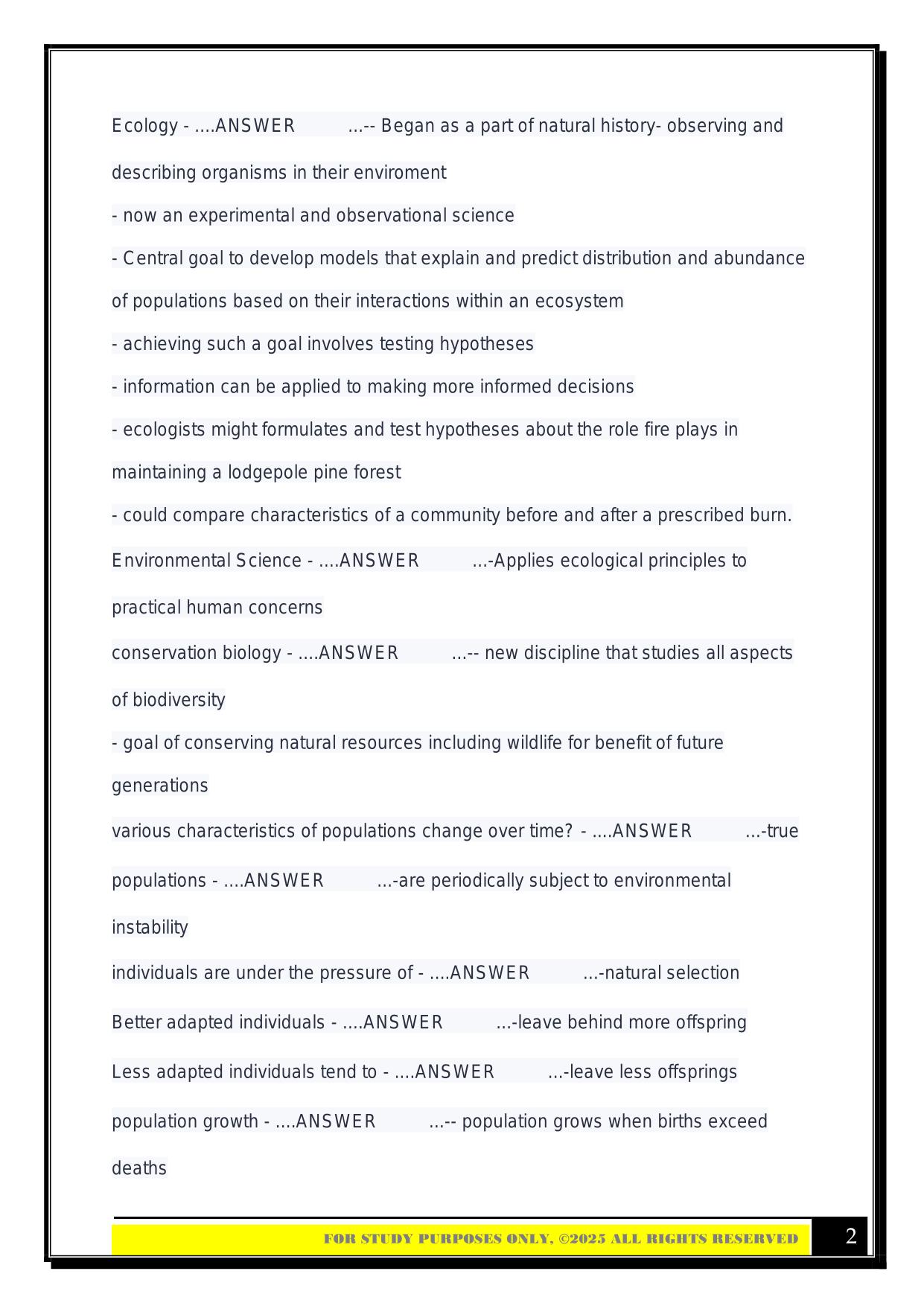 BIO 100 Exam 5 2025 Questions and Answers