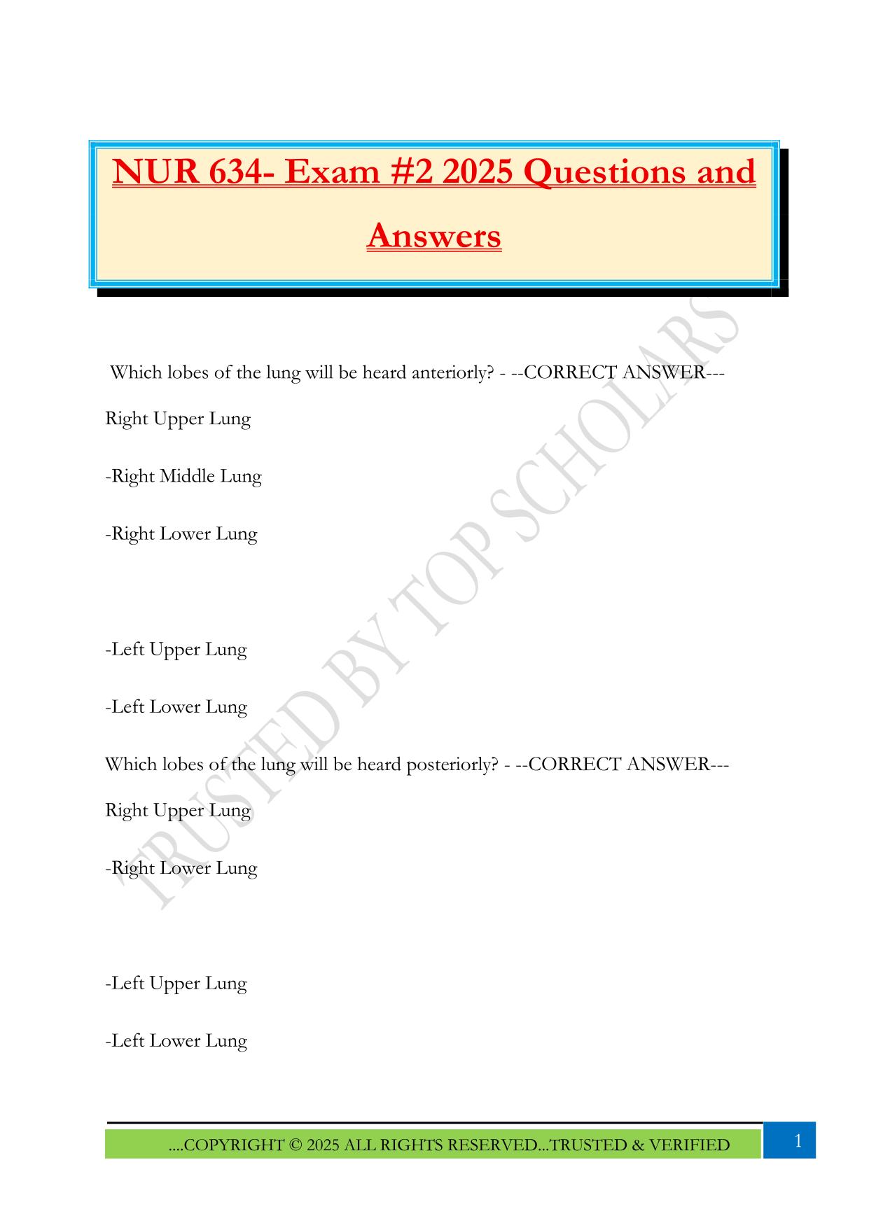 NUR 634- Exam #2 2025 Questions and Answers