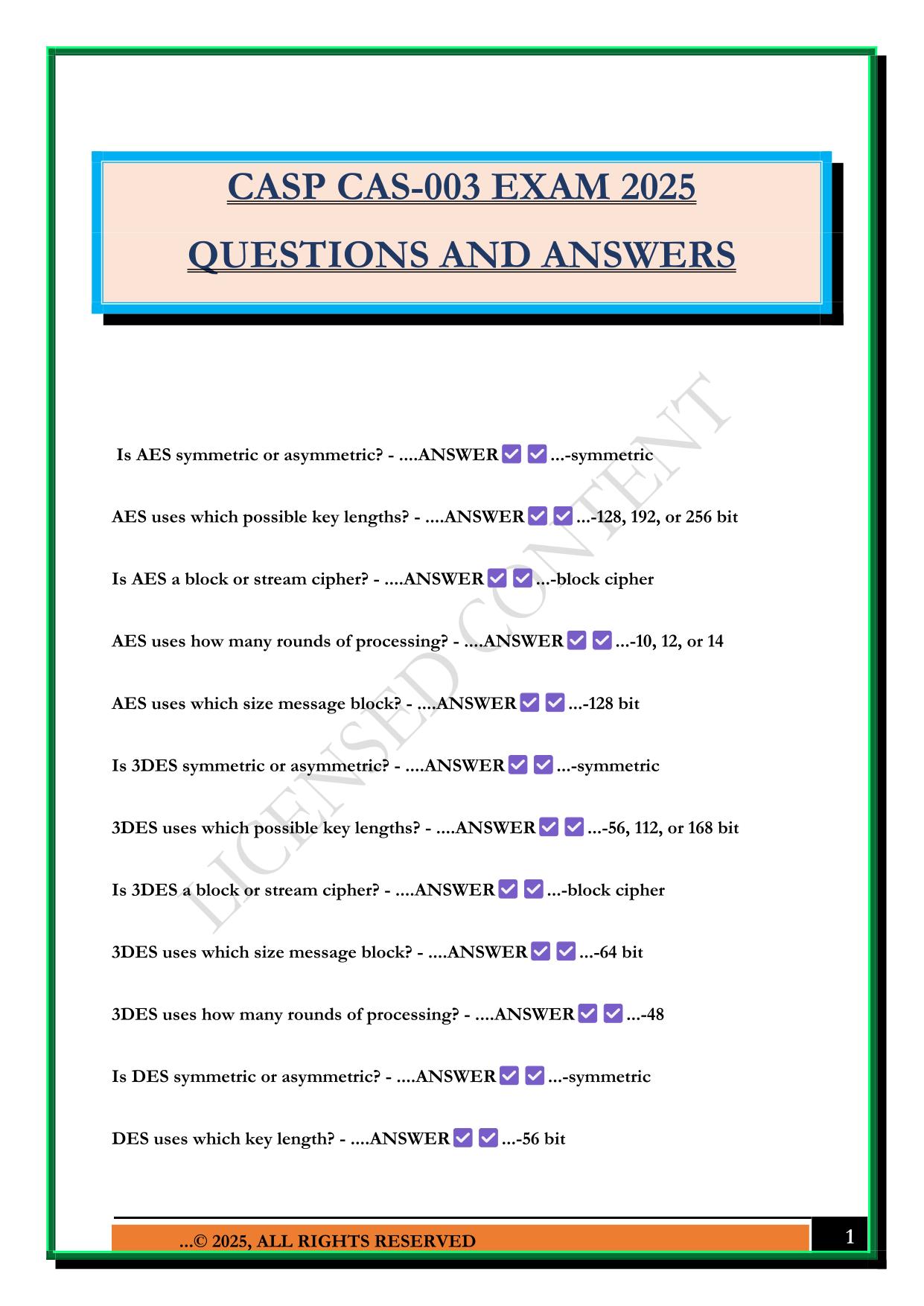 CASP CAS-003 EXAM 2025 QUESTIONS AND ANSWERS