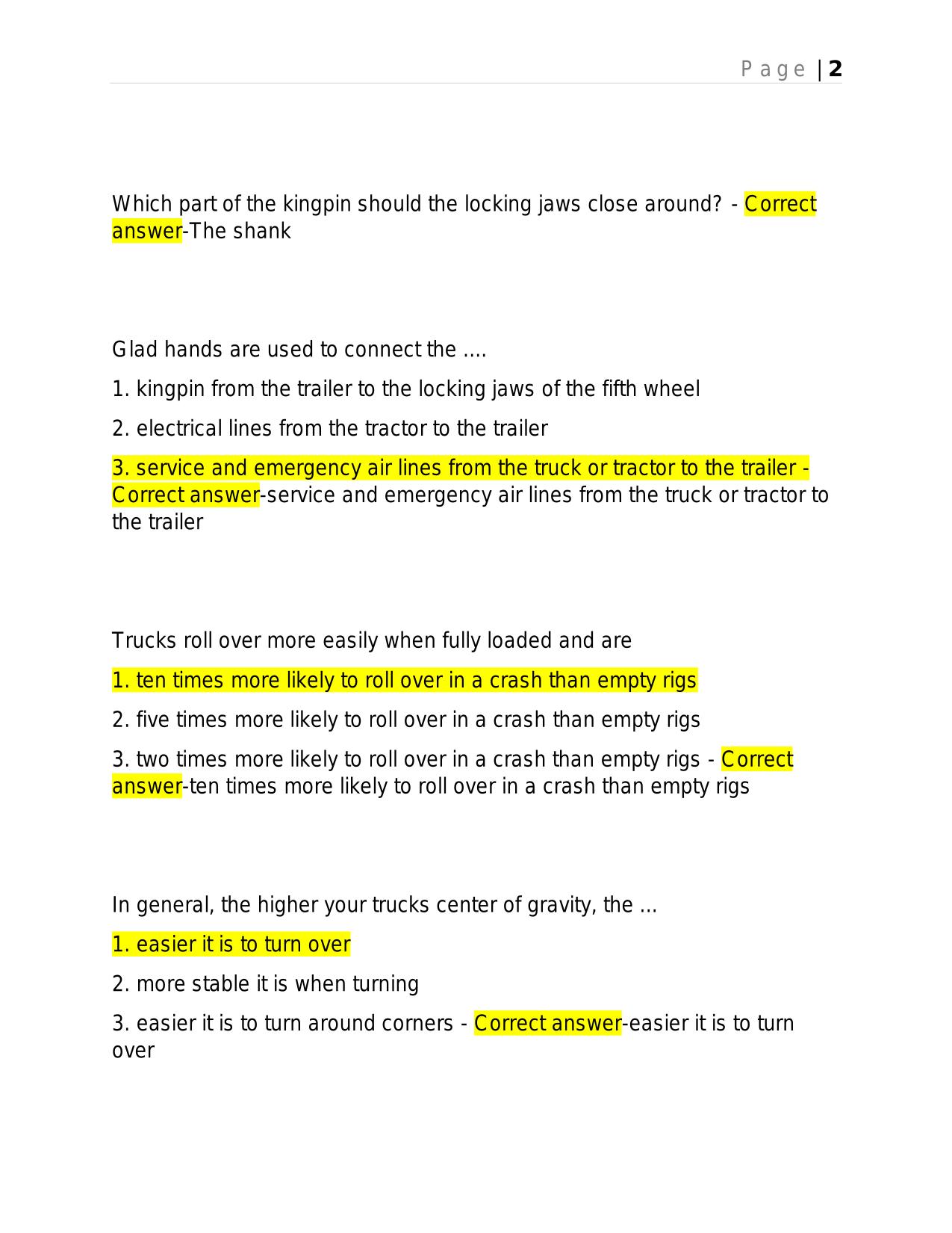 CDL - COMBINATION VEHICLE PRACTICE TEST 2025 QUESTIONS AND ANSWERS.