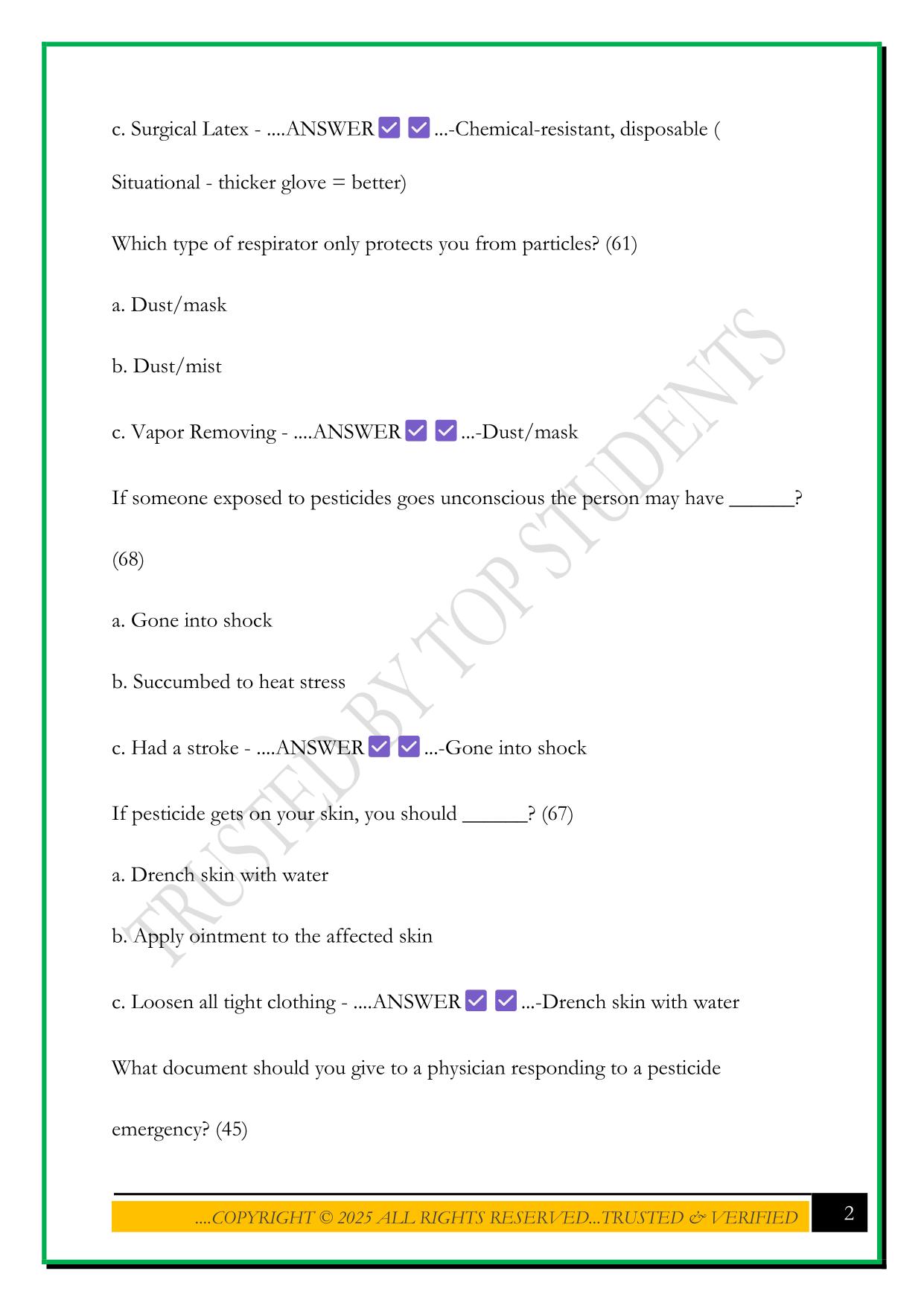 AQUATIC AND MOSQUITO EXAM 2025 QUESTIONS AND ANSWERS