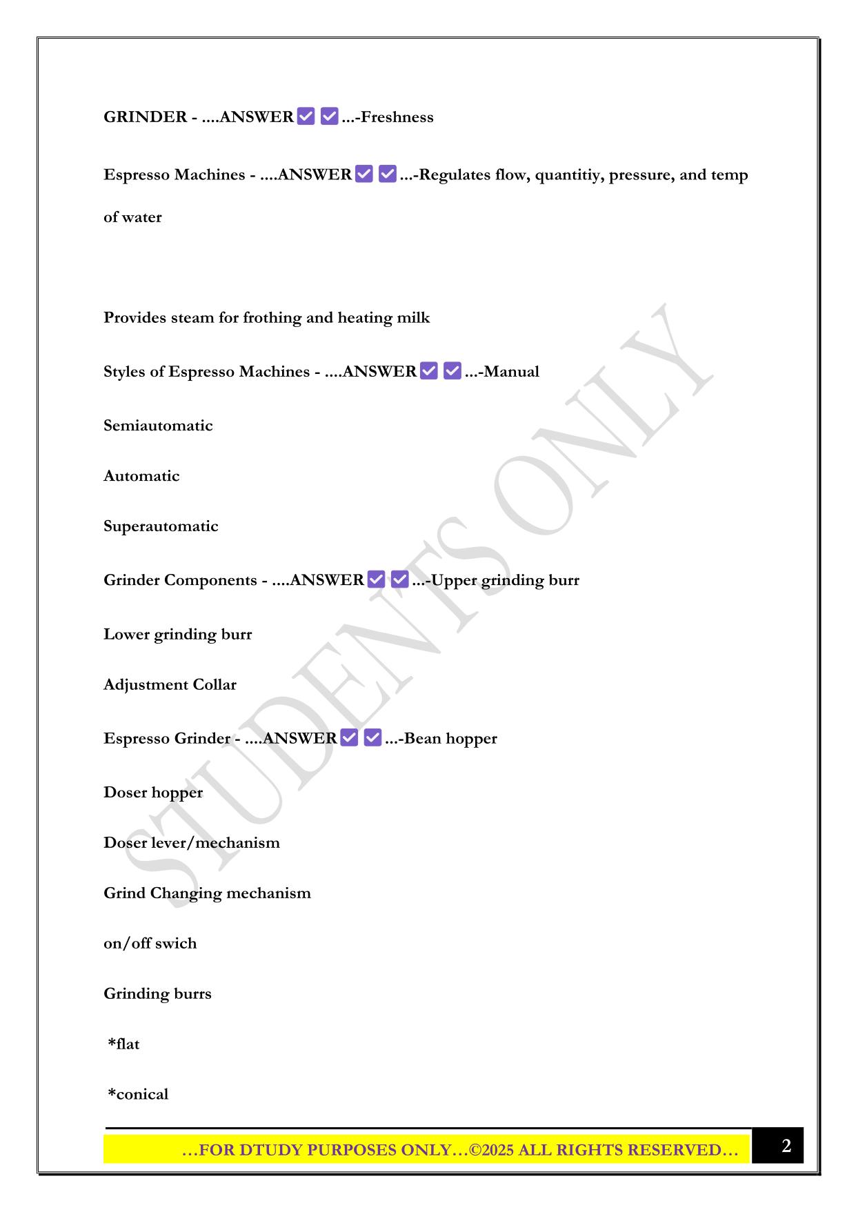 SCAA BARISTA CERTIFICATION LEVEL 1 2025 QUESTIONS AND ANSWERS