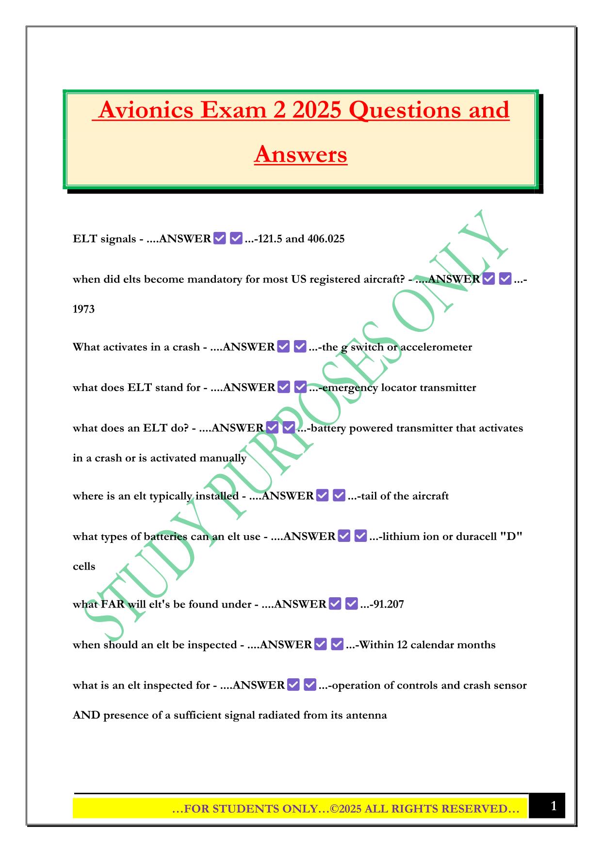 Avionics Exam 2 2025 Questions and Answers