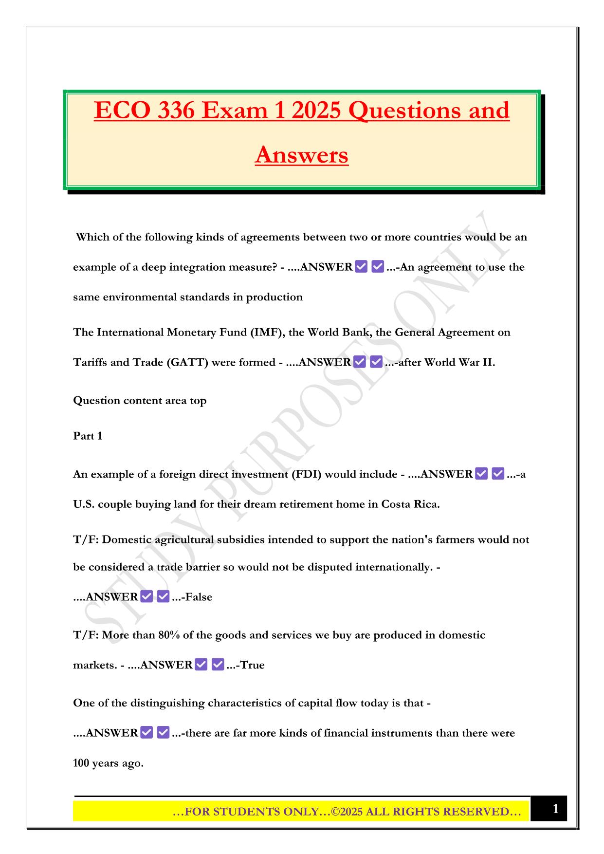 ECO 336 Exam 1 2025 Questions and Answers