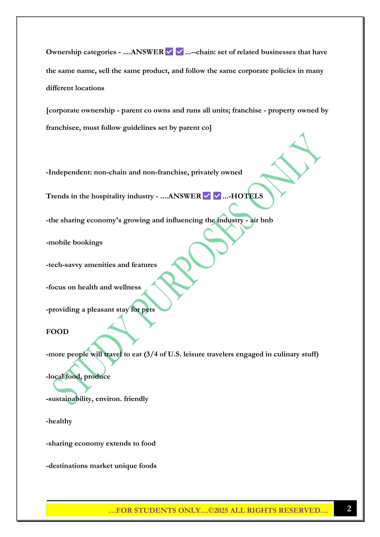 Travel/Tourism Exam 2 2025 Questions and Answers