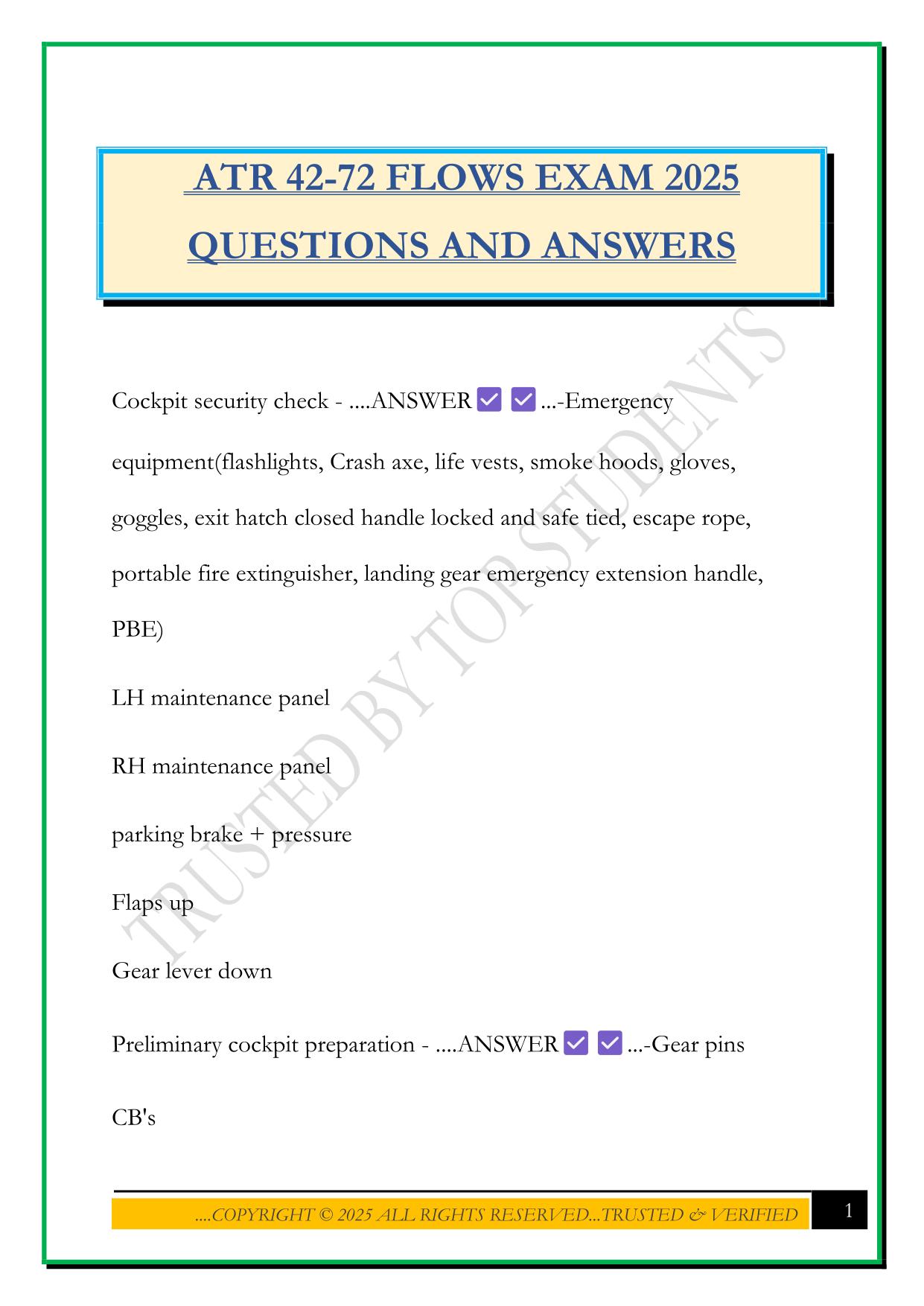 ATR 42-72 FLOWS EXAM 2025 QUESTIONS AND ANSWERS