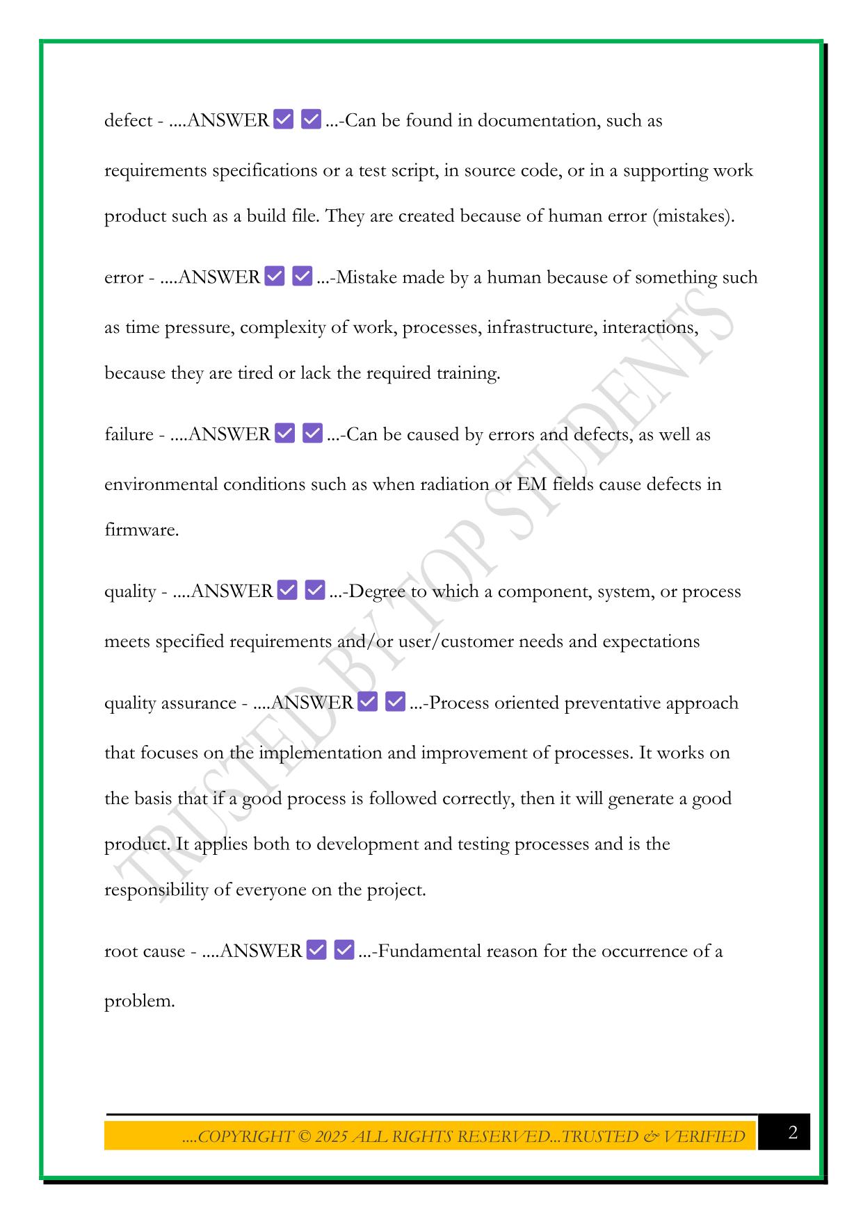ISTQB FOUNDATION LEVEL (CHAPTER 1) EXAM 2025 QUESTIONS AND ANSWERS