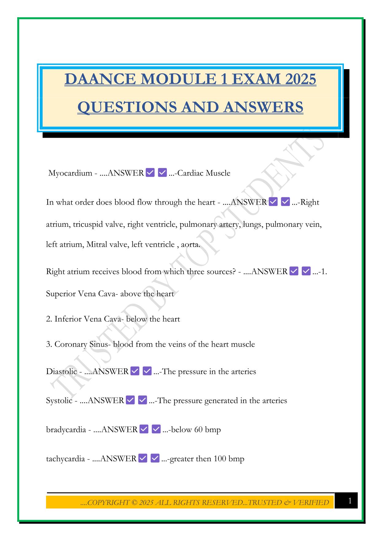 DAANCE MODULE 1 EXAM 2025 QUESTIONS AND ANSWERS