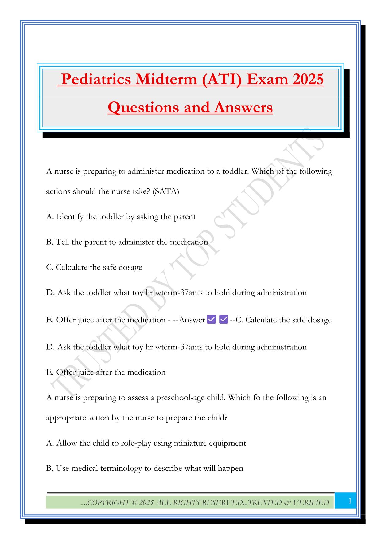 Pediatrics Midterm (ATI) Exam 2025 Questions and Answers
