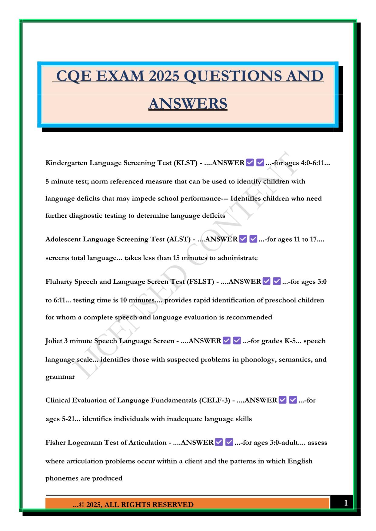 CQE EXAM 2025 QUESTIONS AND ANSWERS