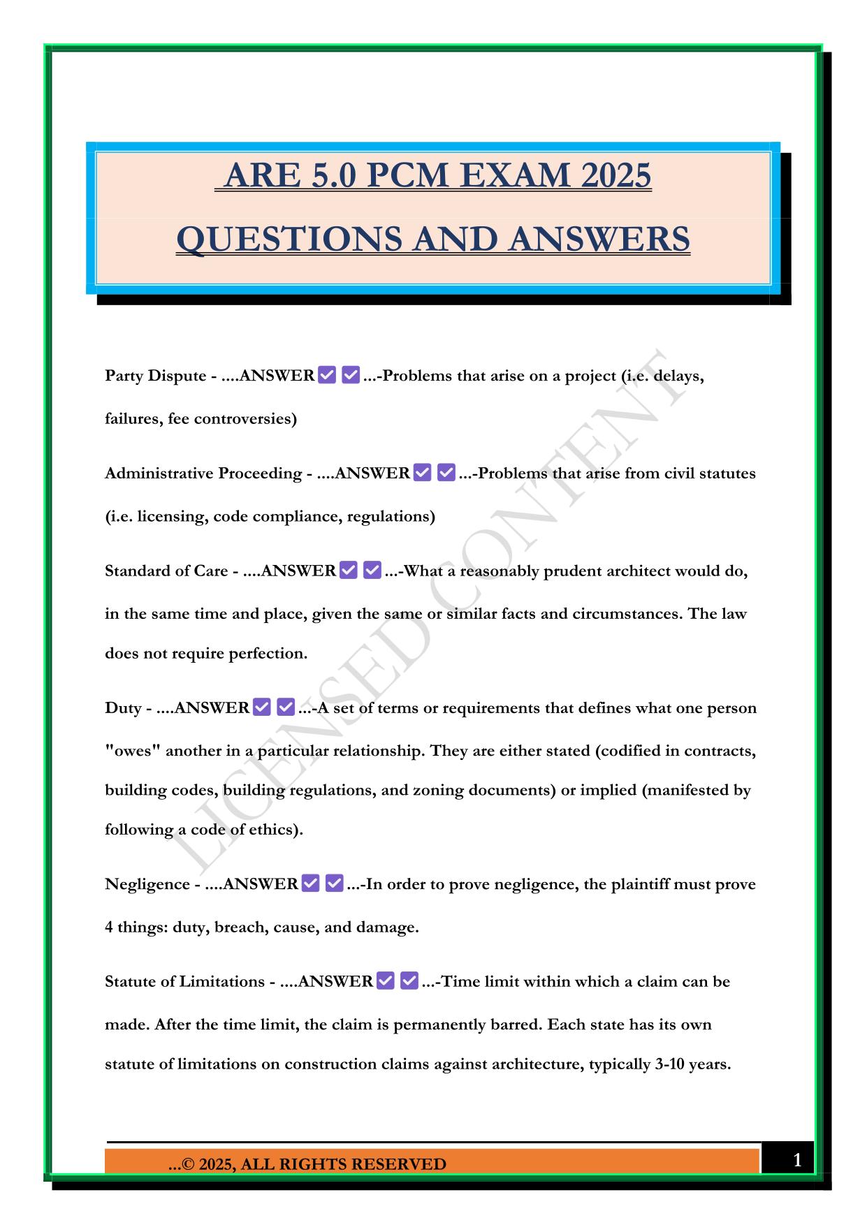 ARE 5.0 PCM EXAM 2025 QUESTIONS AND ANSWERS