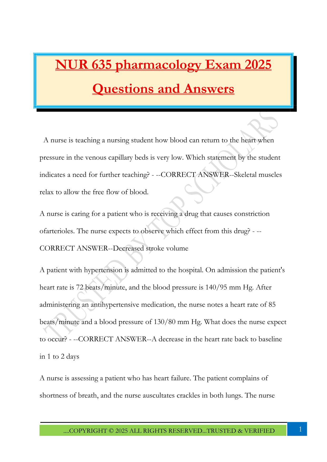 NUR 635 pharmacology Exam 2025 Questions and Answers