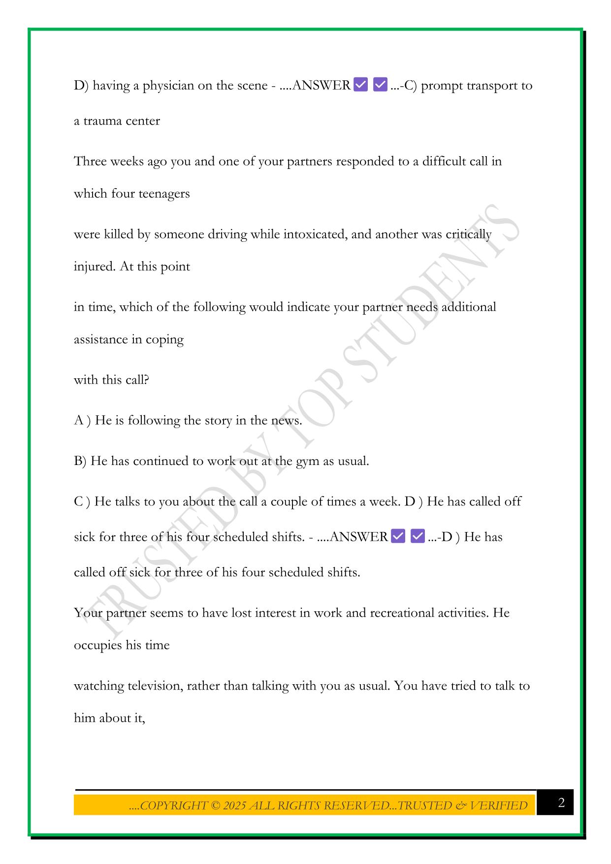FIRST RESPONDER FINAL EXAM STUDY GUIDE 2025 QUESTIONS AND ANSWERS