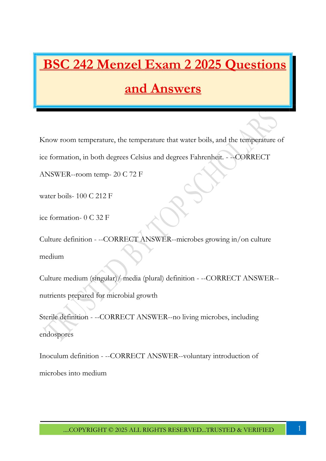 BSC 242 Menzel Exam 2 2025 Questions and Answers