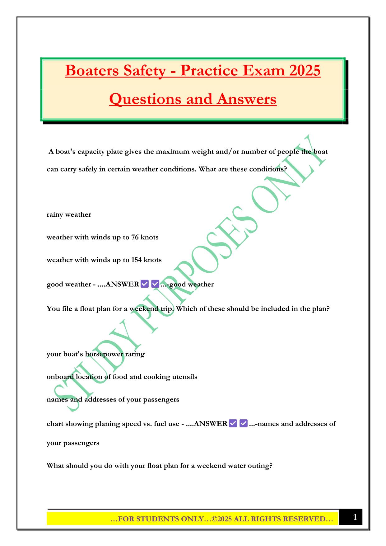 Boaters Safety - Practice Exam 2025 Questions and Answers