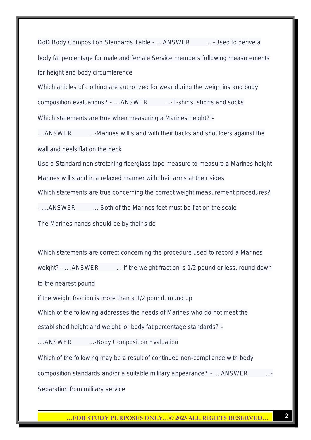 Body Composition Program/ Military Appearance Program Exam 2025 Questions and Answers