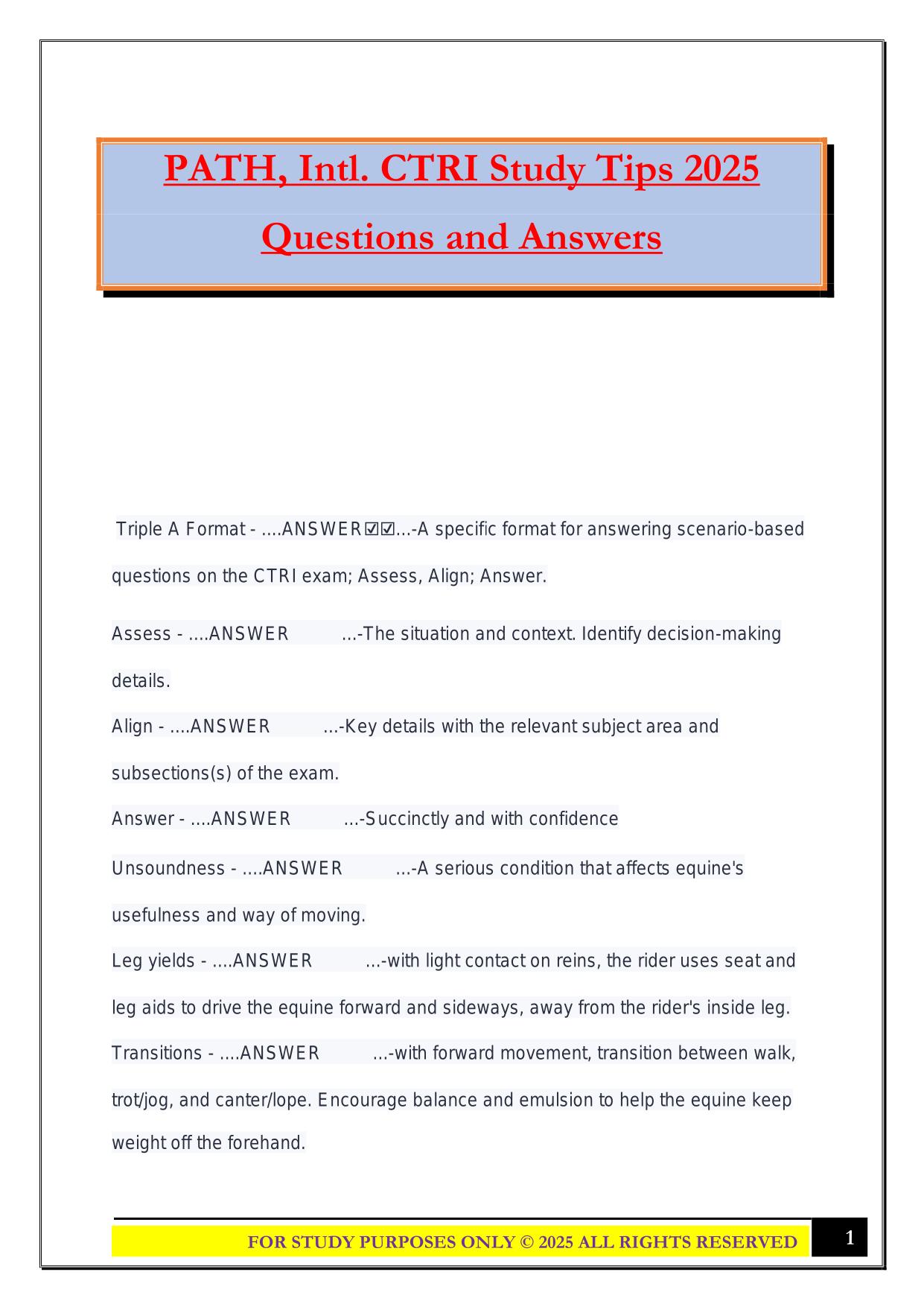 PATH, Intl. CTRI Study Tips 2025 Questions and Answers