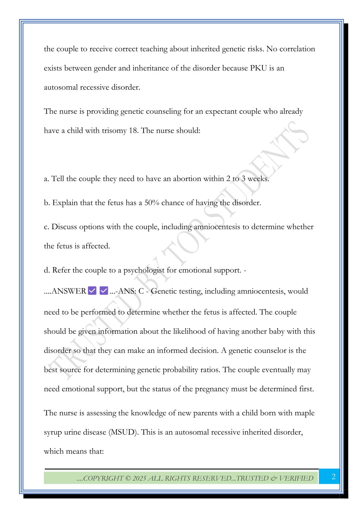 NCLEX – Genetics Exam 2025 Questions and Answers