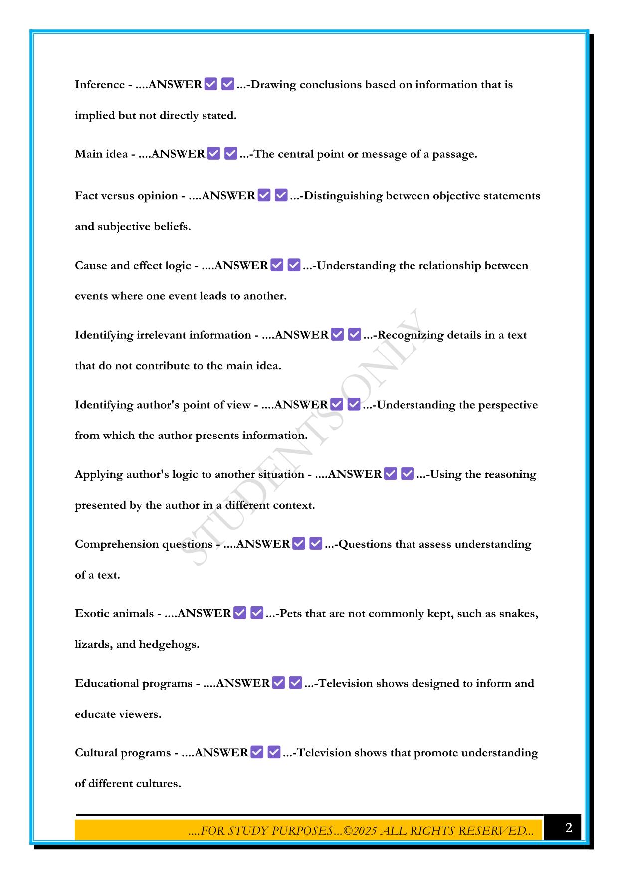 ACCUPLACER ESL TEST SAMPLE QUESTIONS 2025 WITH CORRECT ANSWERS