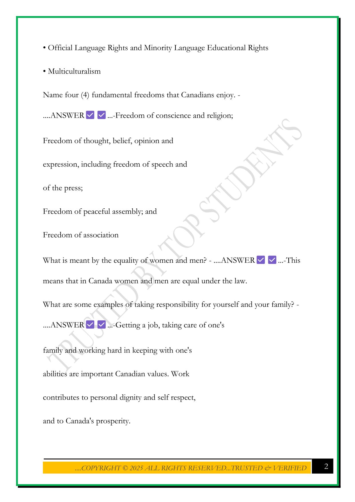 CANADIAN CITIZENSHIP TEST 2025 QUESTIONS AND ANSWERS