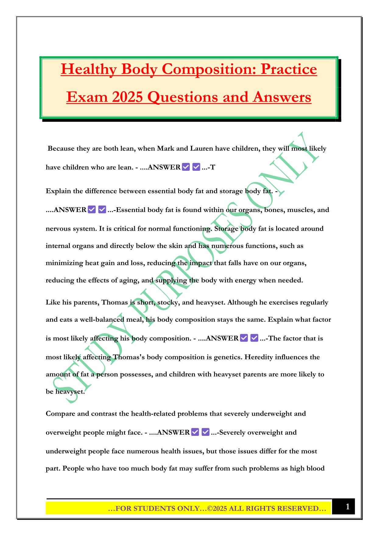 Healthy Body Composition: Practice Exam 2025 Questions and Answers