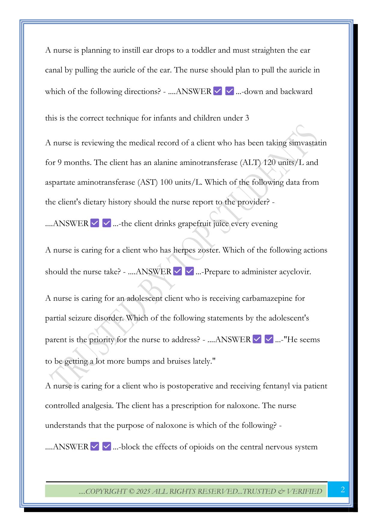 Capstone Pharm Pre Assessment 2025 Questions and Answers