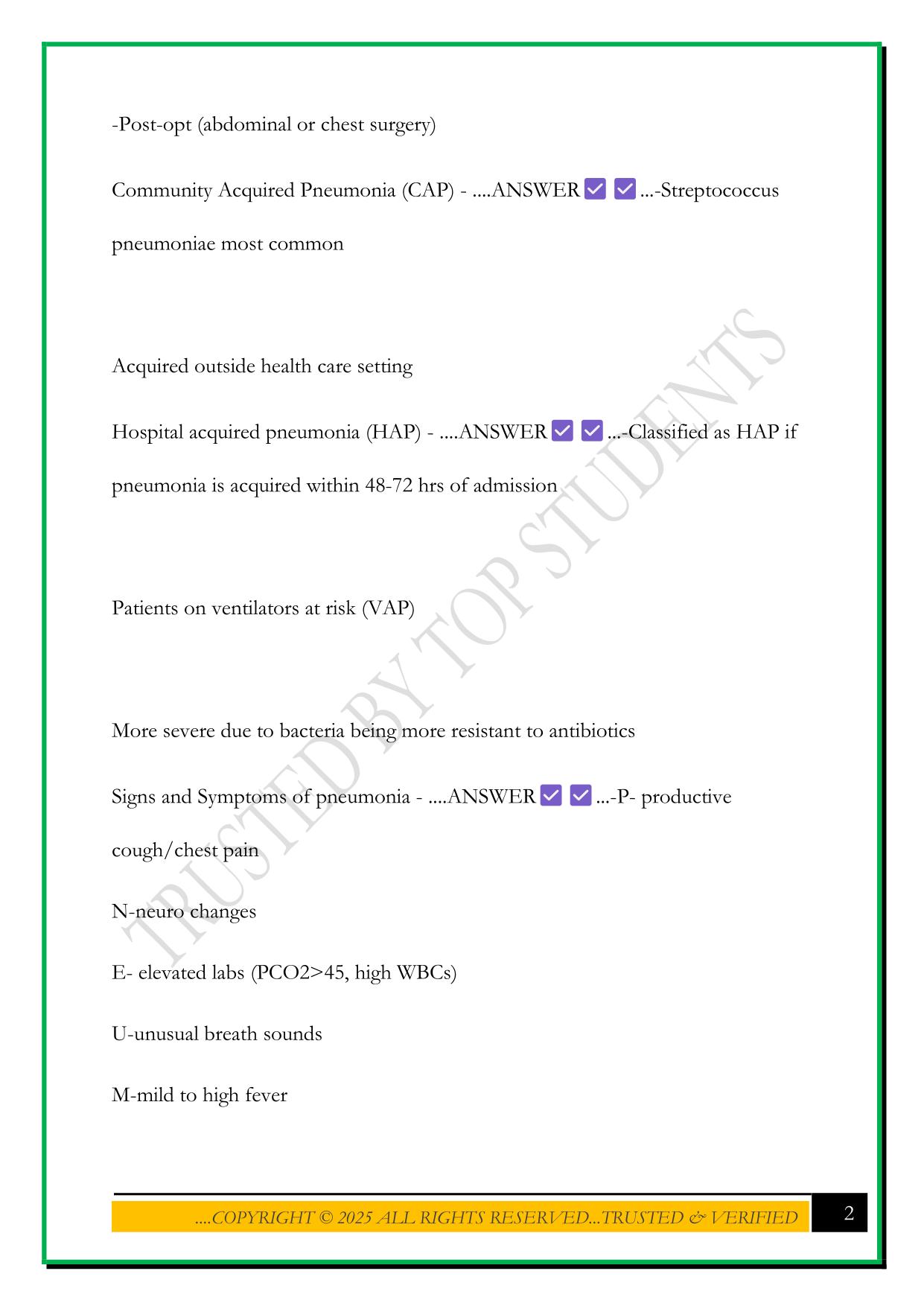 NUR 376 EXAM 2 2025 QUESTIONS AND ANSWERS