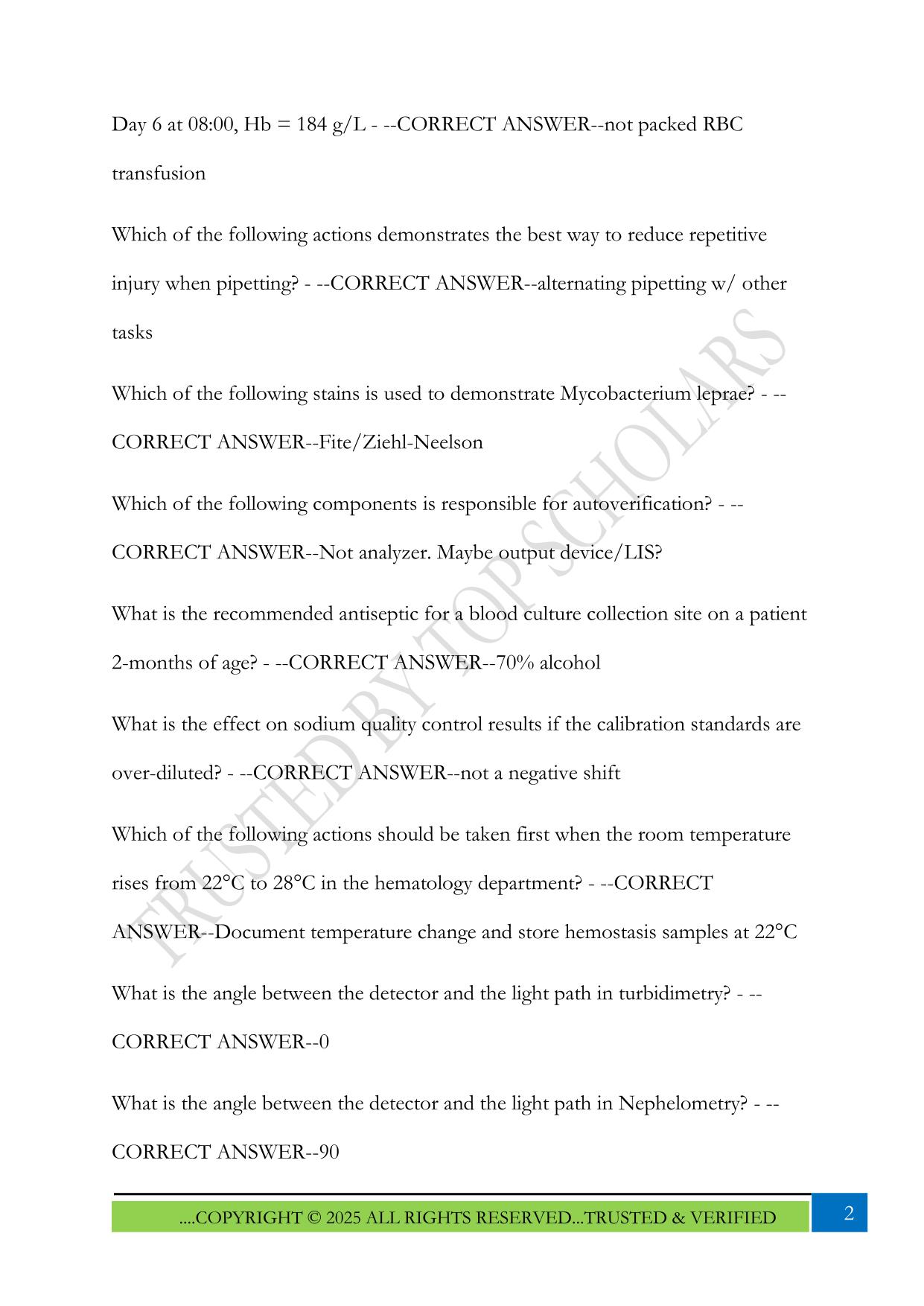 CSMLS Exam 2025 Questions and Answers