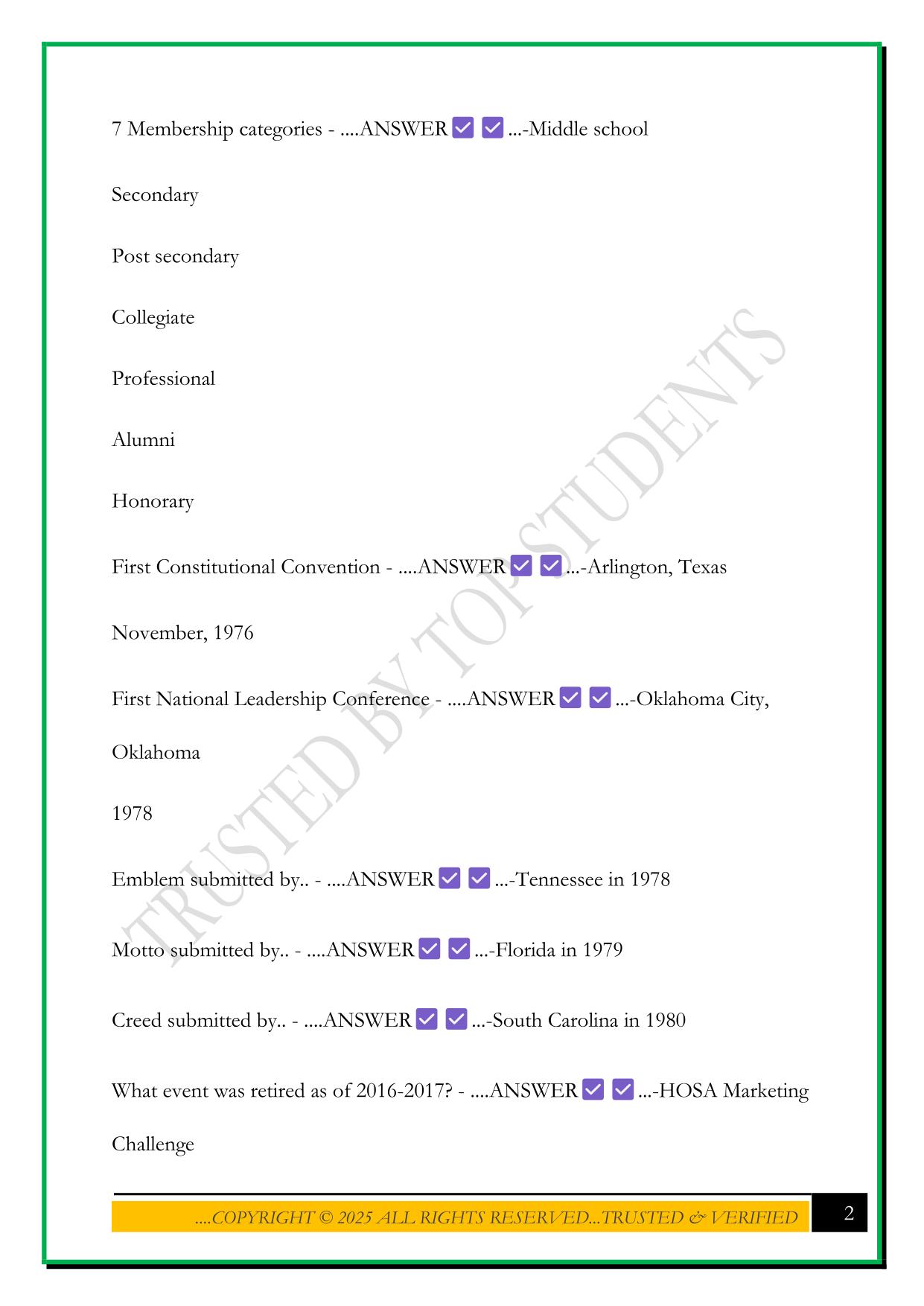 HOSA BOWL-HOSA RELATED EXAM 2025 QUESTIONS AND ANSWERS