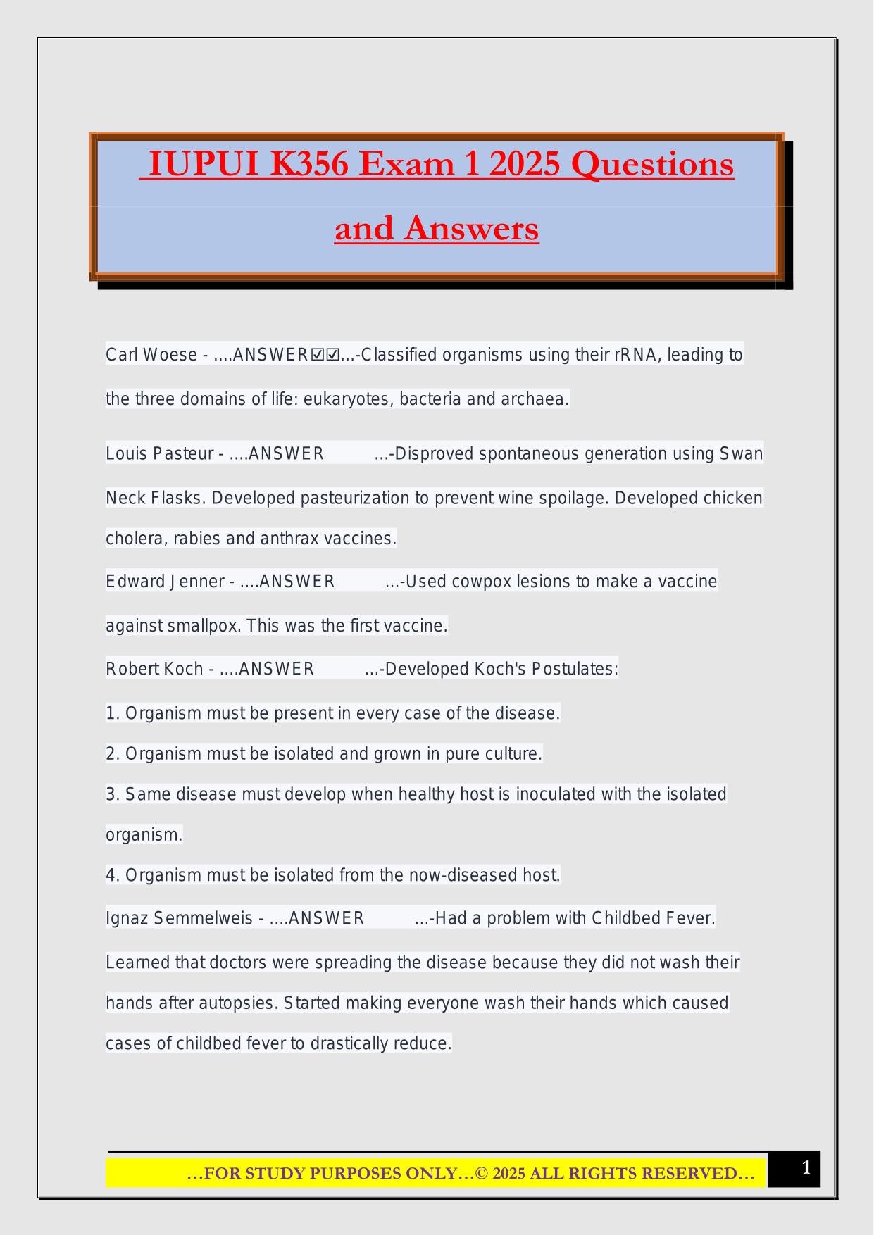 IUPUI K356 Exam 1 2025 Questions and Answers