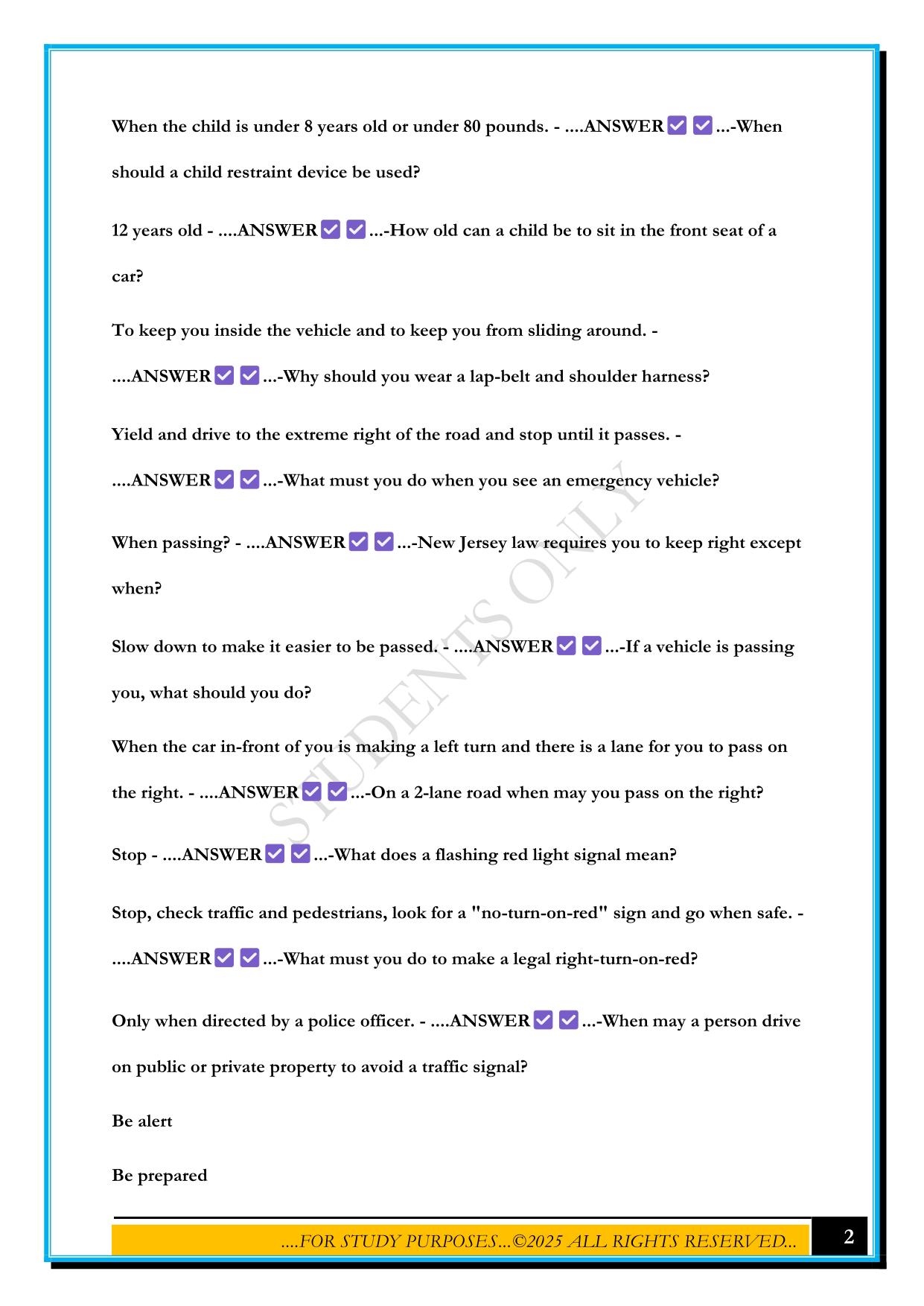 NEW JERSEY PERMIT TEST 2025 QUESTIONS AND ANSWERS