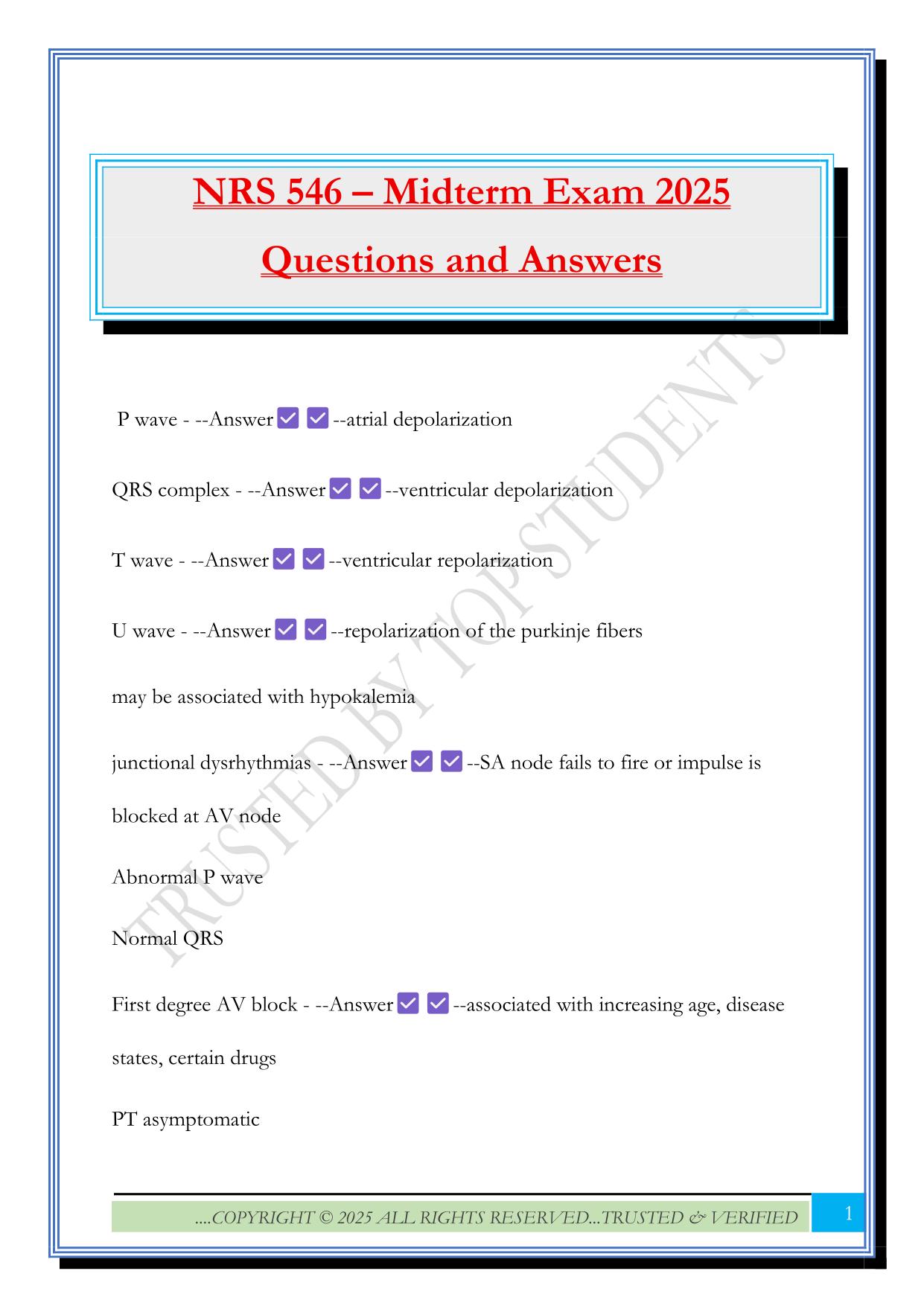 NRS 546 – Midterm Exam 2025 Questions and Answers