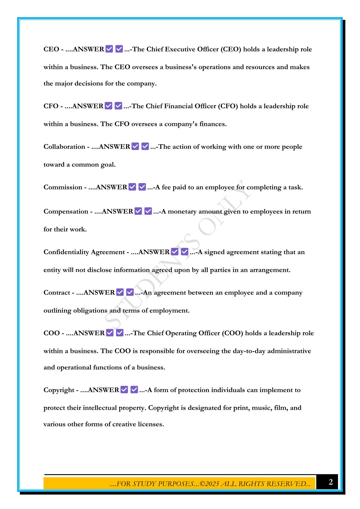 ESB V.2 DOMAIN 1 ENTREPRENEURSHIP & SMALL BUSINESS CONCEPTS EXAM 2025 QUESTIONS AND ANSWERS