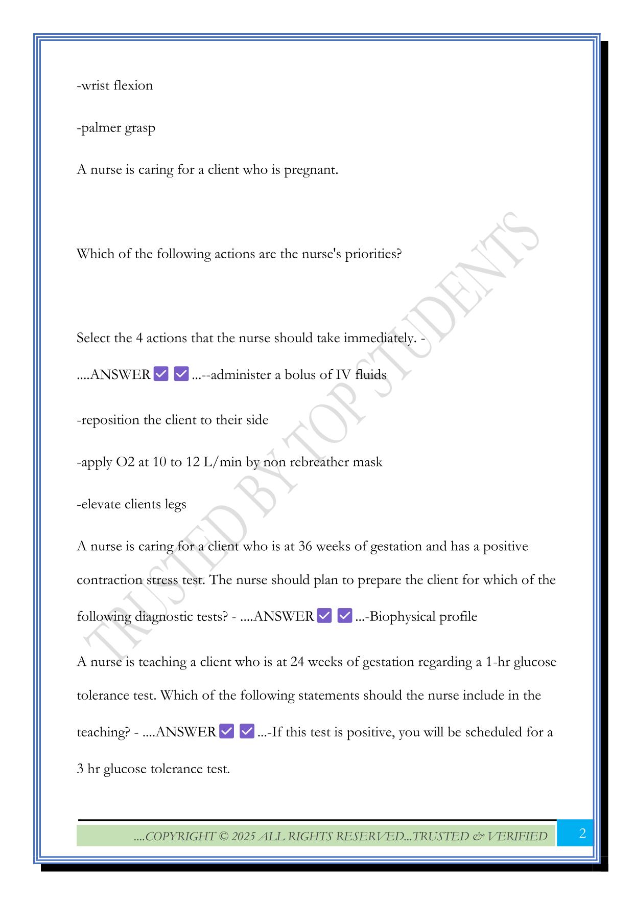 RN Maternal Newborn Online Practice 2025 B Exam Questions and Answers