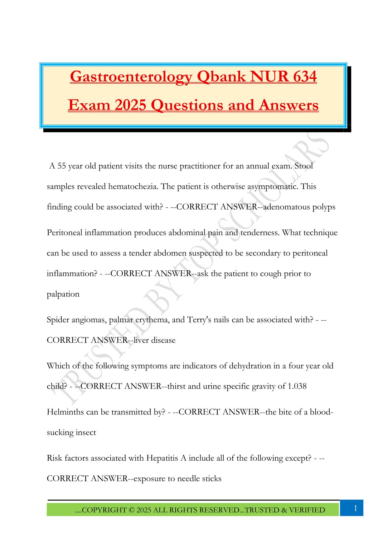 Gastroenterology Qbank NUR 634 Exam 2025 Questions and Answers