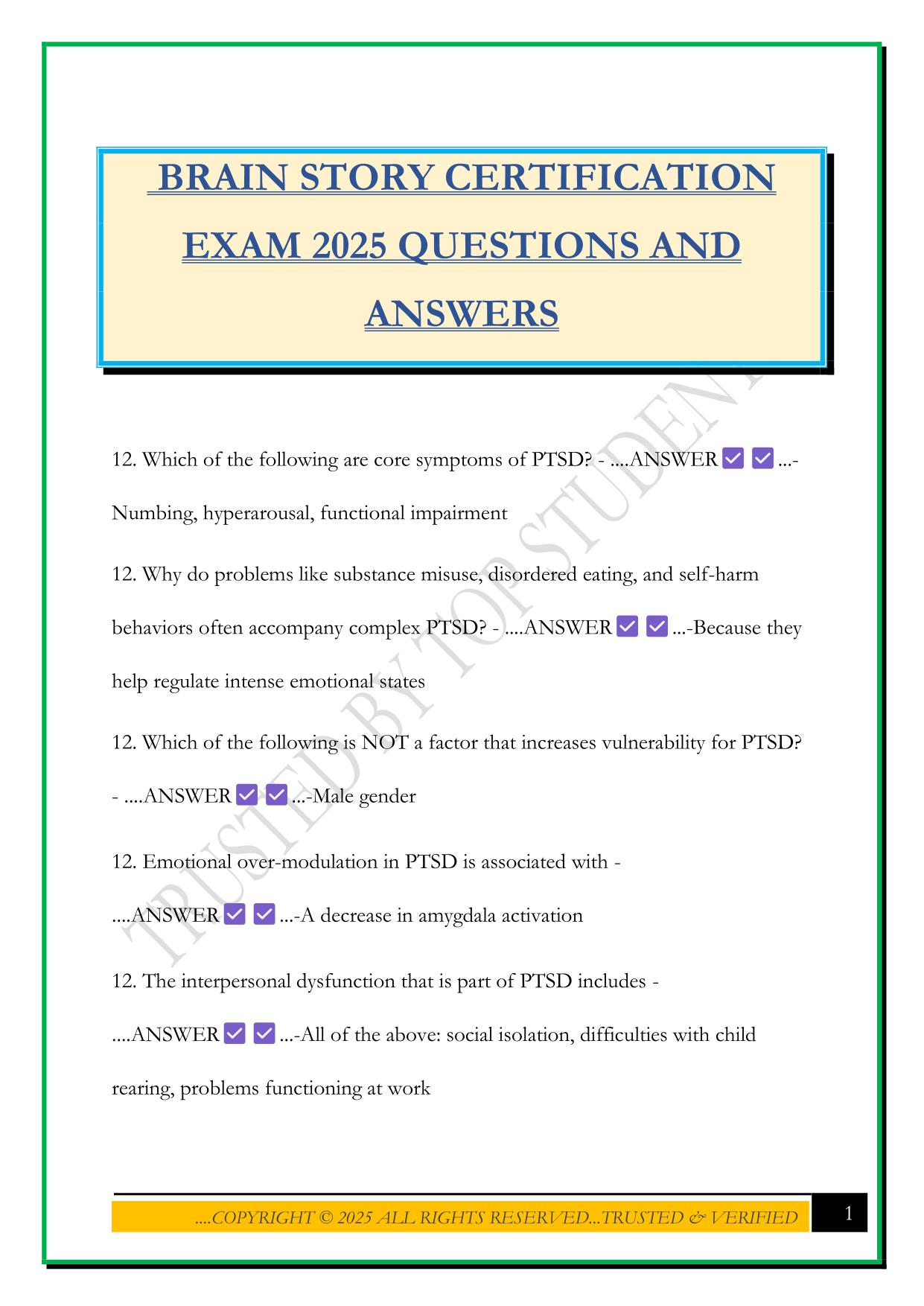 BRAIN STORY CERTIFICATION EXAM 2025 QUESTIONS AND ANSWERS