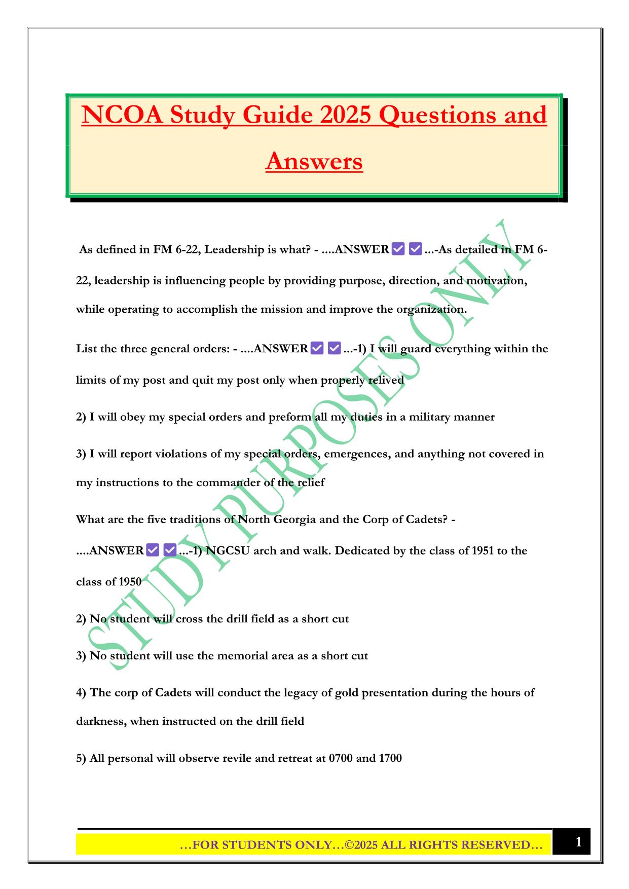 NCOA Study Guide 2025 Questions and Answers