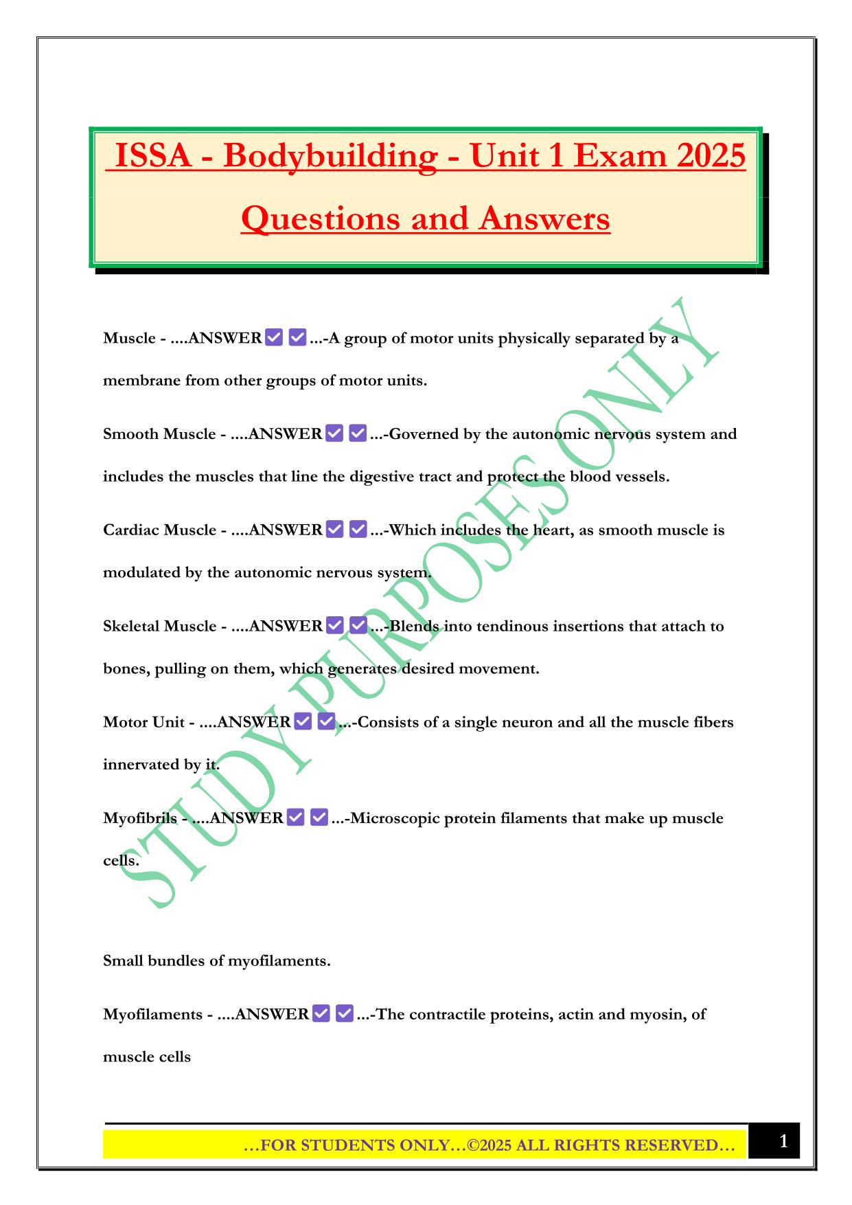 ISSA - Bodybuilding - Unit 1 Exam 2025 Questions and Answer