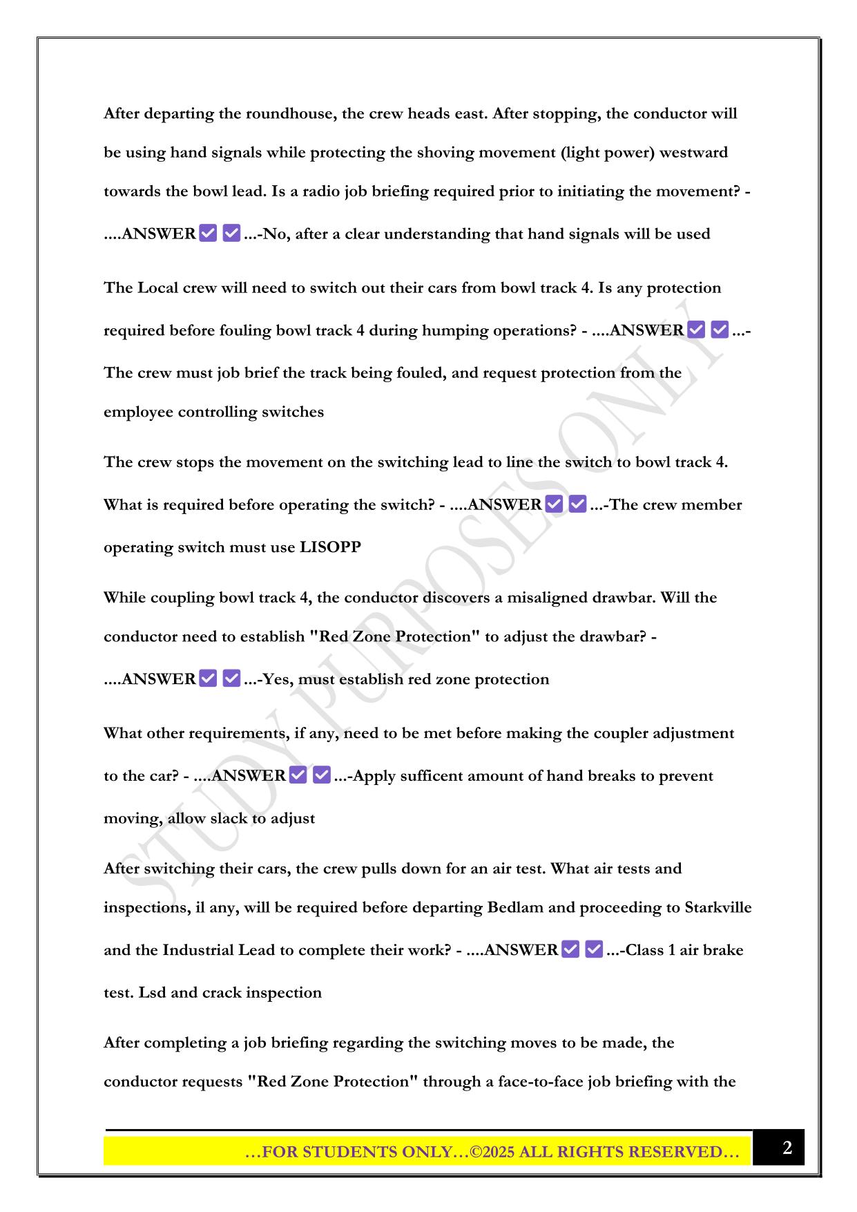 Jakes UNION PACIFIC test 2025 Questions and Answers