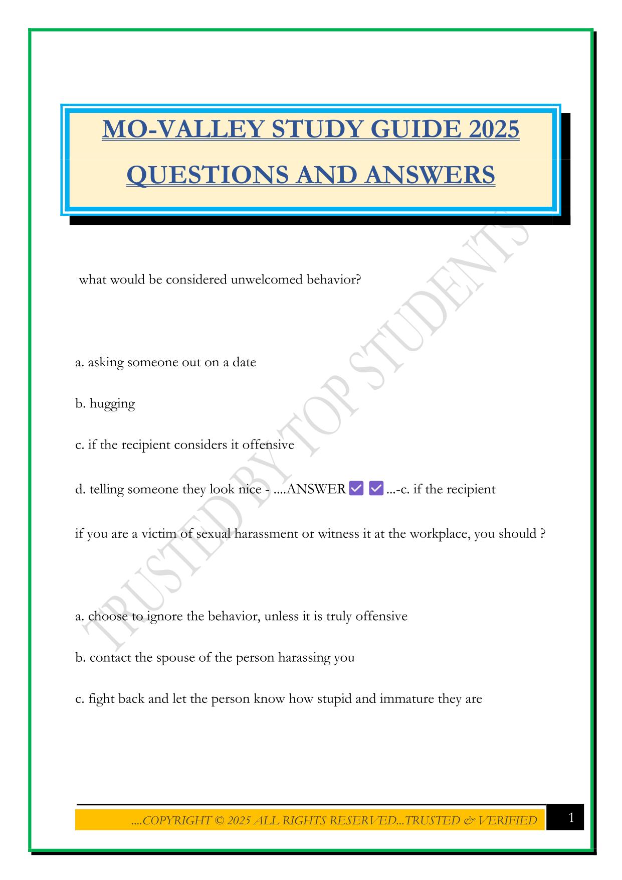 MO-VALLEY STUDY GUIDE 2025 QUESTIONS AND ANSWERS