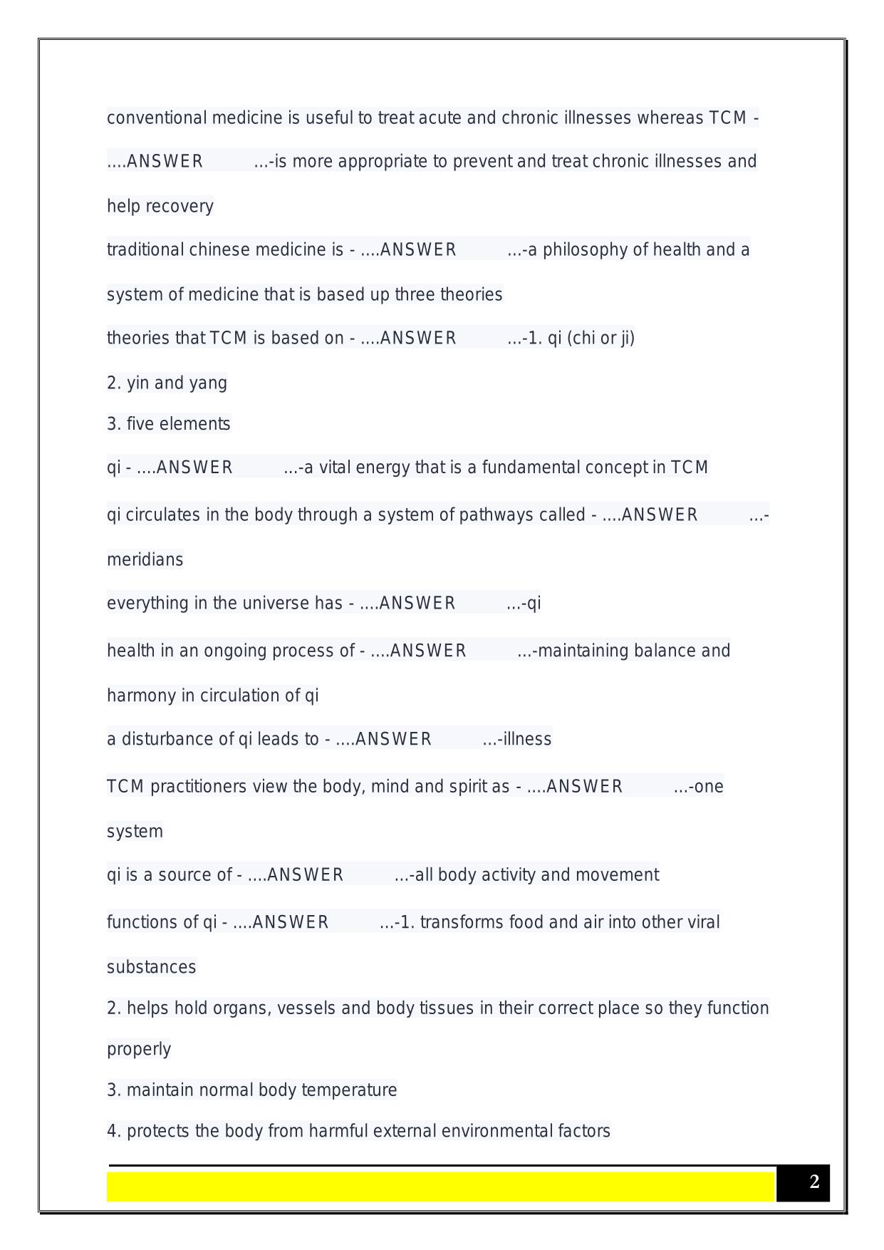 TRADITIONAL CHINESE MEDICINE (TCM) EXAM 2025 QUESTIONS AND ANSWERS