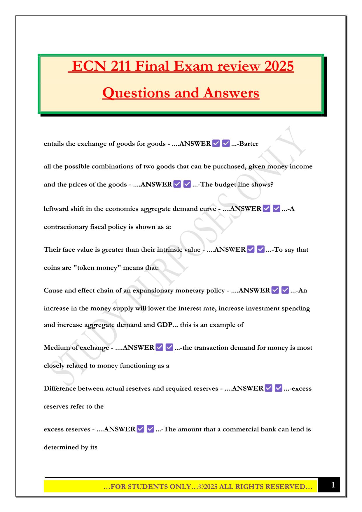 ECN 211 Final Exam review 2025 Questions and Answers