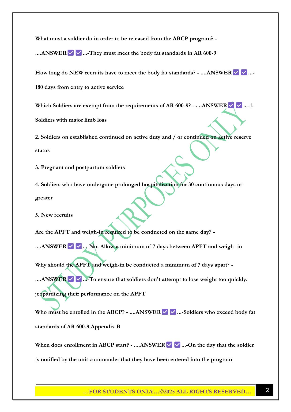AR 600-9 Exam 2025 Questions and Answers