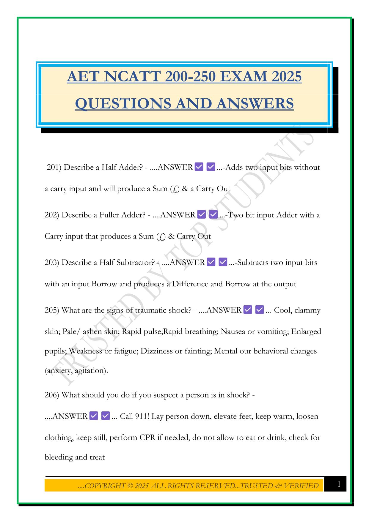 AET NCATT 200-250 EXAM 2025 QUESTIONS AND ANSWERS
