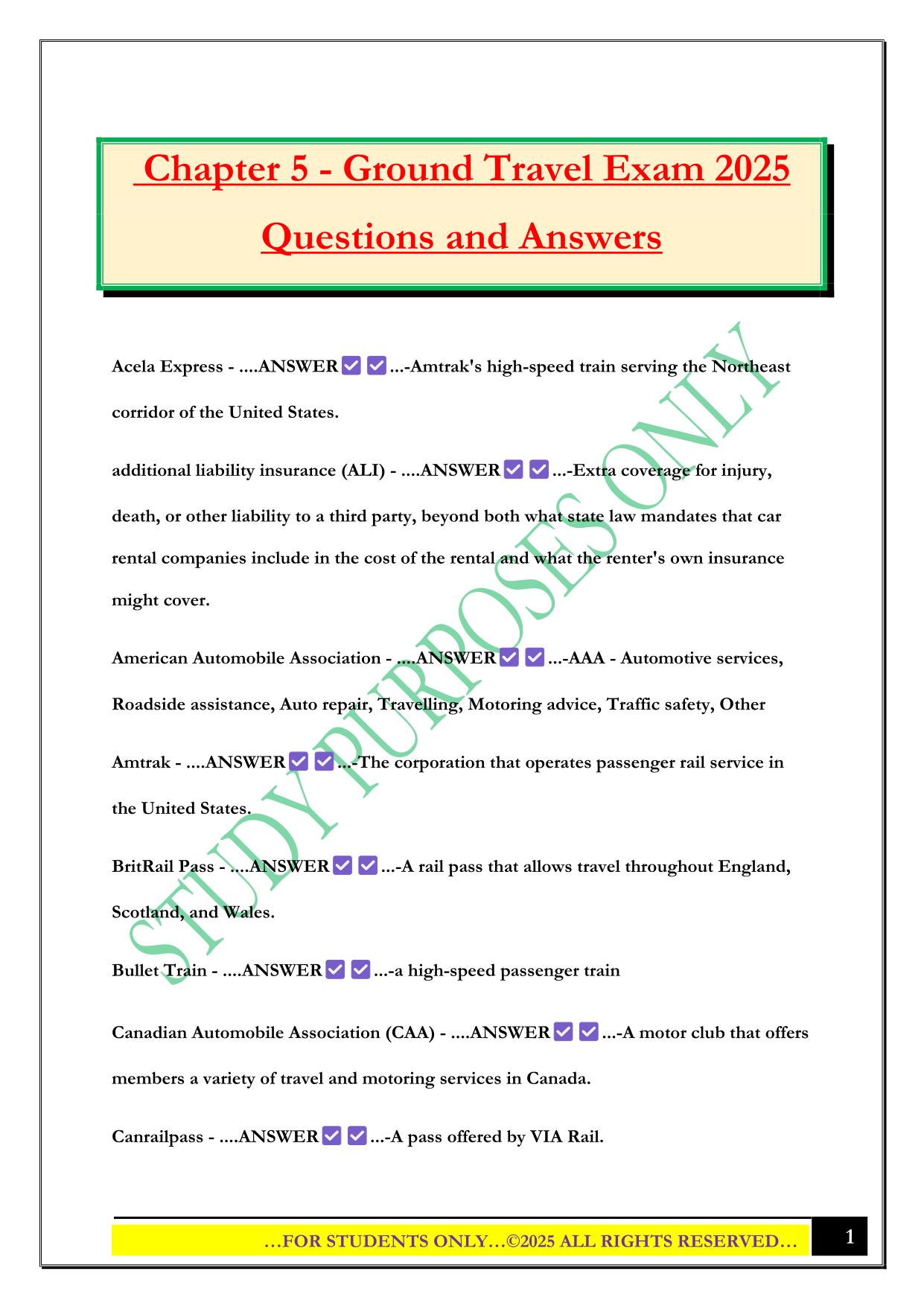 Chapter 5 - Ground Travel Exam 2025 Questions and Answers