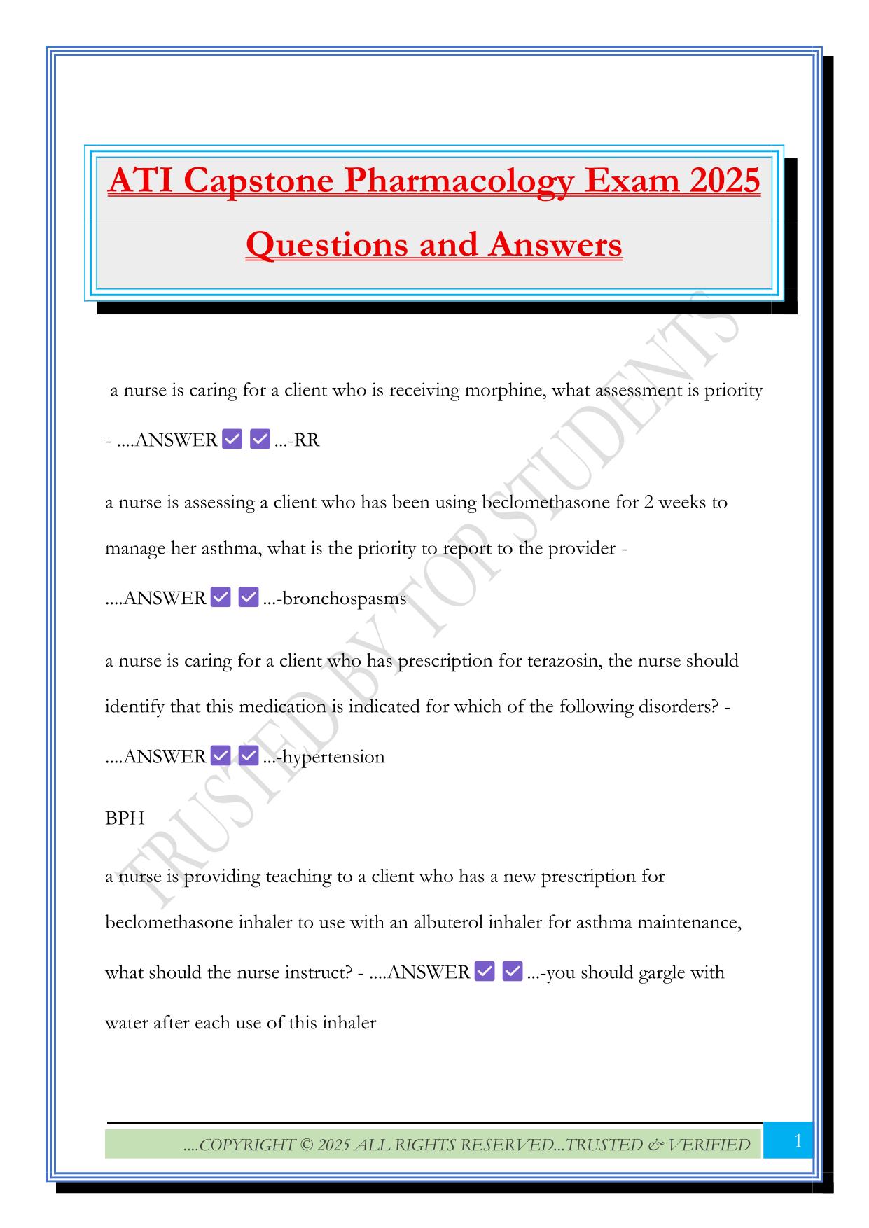 ATI Capstone Pharmacology Exam 2025 Questions and Answers