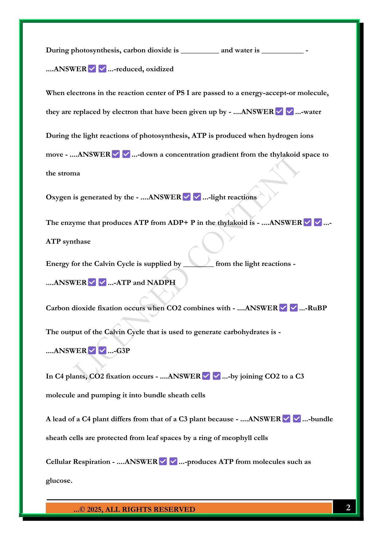BIO 100 EXAM 2 (CH. 6,7,8,9) 2025 QUESTIONS AND ANSWERS