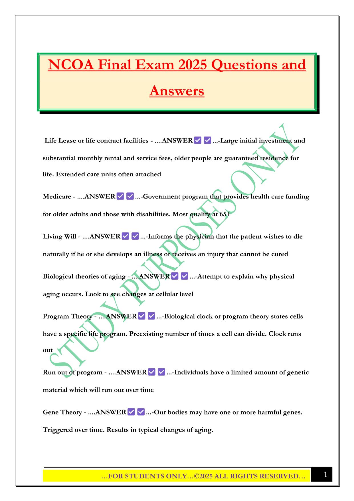 NCOA Final Exam 2025 Questions and Answers
